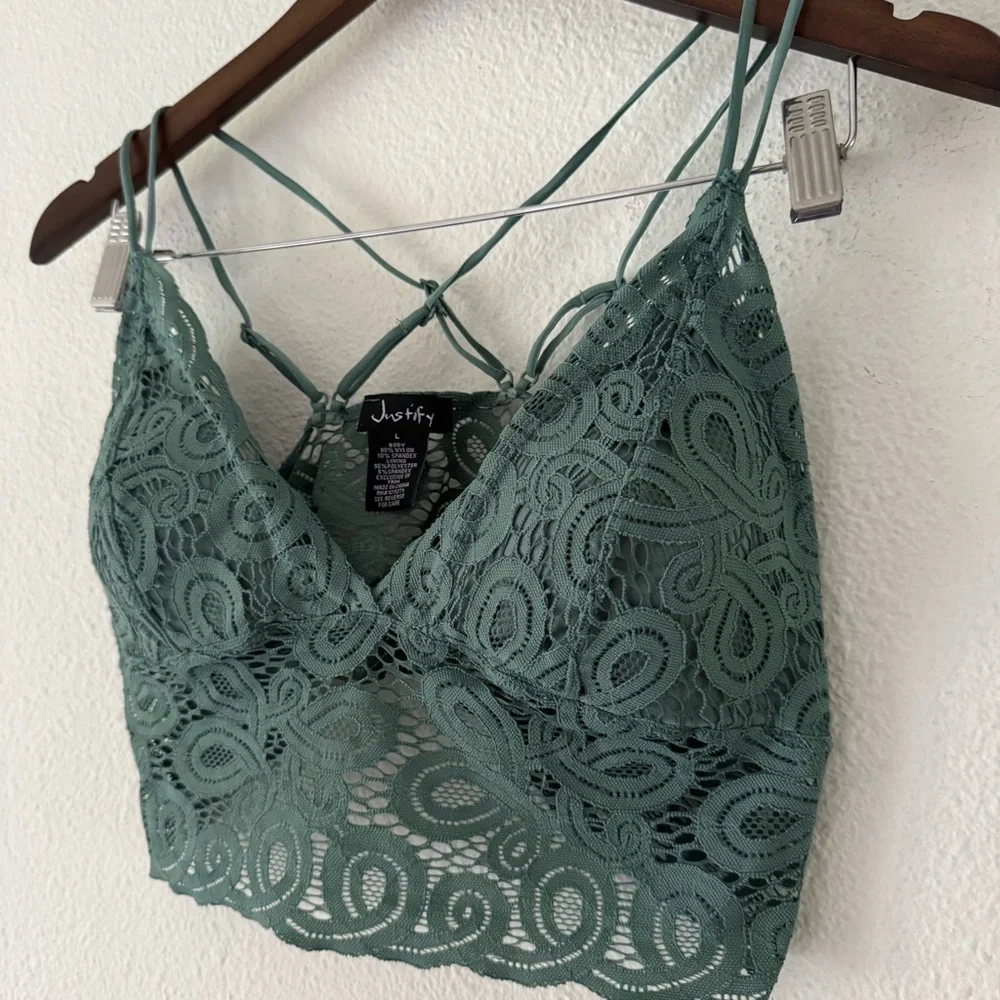 Justify Lace Bralette Green Large Criss Cross Strappy New Cottagecore Dolette